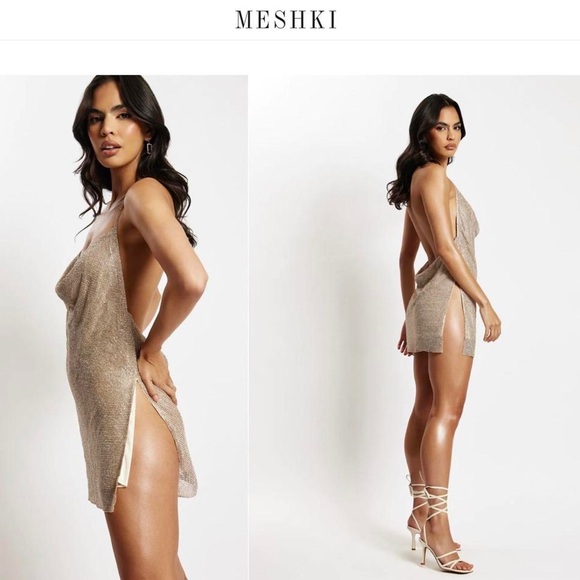 NWOT Meshki Siya Chain Dress in gold - Picture 1 of 11